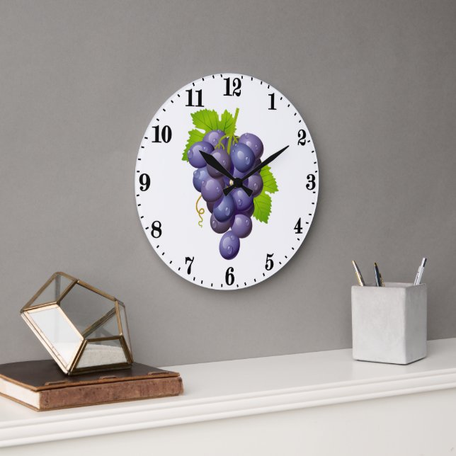 Reloj Redondo Grande Cute purple grapes kitchen fruit decor (Oficina)