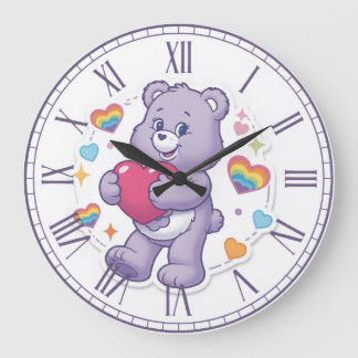 Reloj Redondo Grande Cute Purple Teddy Bear Hugging Heart Valentine Nur