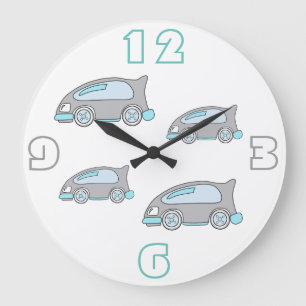 Reloj Redondo Grande Cute Race Car Blue Drawing Boys Nursery Wall Clock
