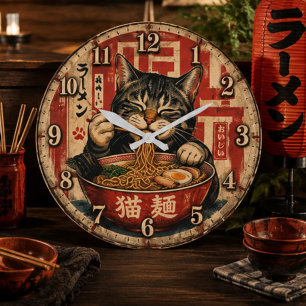 Reloj Redondo Grande Cute Ramen Cat