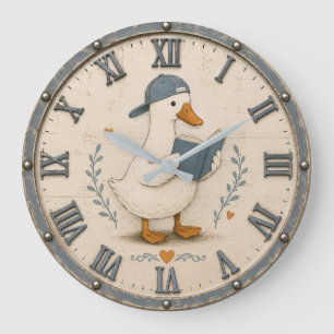Reloj Redondo Grande Cute Reading Duck Book Lover Whimsical Nursery