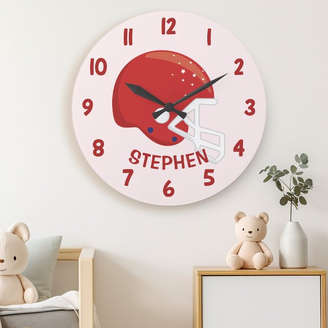 Reloj Redondo Grande Cute Red Boys Casco de Fútbol para Pared de Dormit (Subido por el creador)