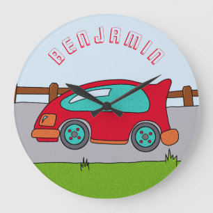 Reloj Redondo Grande Cute Red Car Road Boy Nombre Nursera
