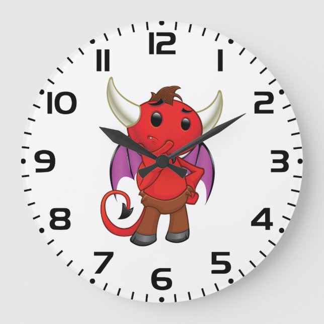 Reloj Redondo Grande Cute Red Devil Character Thinking Mischievous (Anverso)