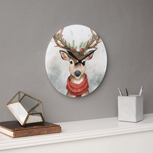Reloj Redondo Grande Cute Reindeer Christmas Round Wall Clock (Oficina)