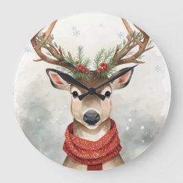 Reloj Redondo Grande Cute Reindeer Christmas Round Wall Clock
