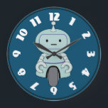 Reloj Redondo Grande Cute Robot Illustration<br><div class="desc">Cute and friendly robot guy. This adorable little robot dude has an antenna on top of his head and a handy wheel at the bottom for moving around. His arms have grabby little clamps for grasping at things and has a typical robotic expressionless face.</div>