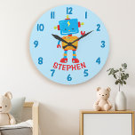 Reloj Redondo Grande Cute Robot Science Boys Bedroom Wall<br><div class="desc">Cute Robot Science Boys Bedroom Wall Grande Reloj. Personalice este diseño personalizado con su propio nombre o texto.</div>