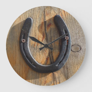 Reloj Redondo Grande Cute Rústico Occidente Buena Suerte Horseshoe Wood