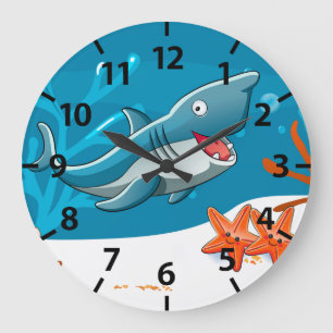 Reloj Redondo Grande Cute Shark Ocean Aquatic Wall Clock
