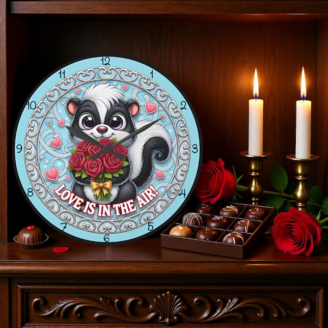 Reloj Redondo Grande Cute Skunk Love Is In The Air (Subido por el creador)
