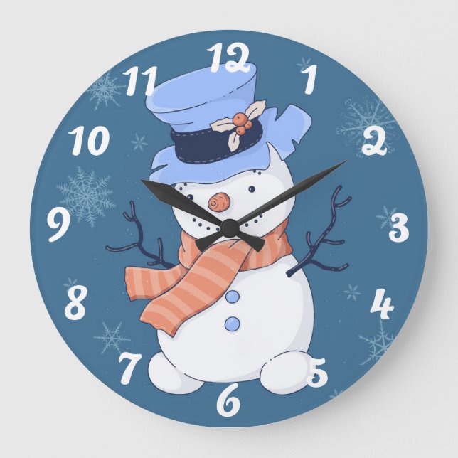 Reloj Redondo Grande Cute Snowman (Anverso)