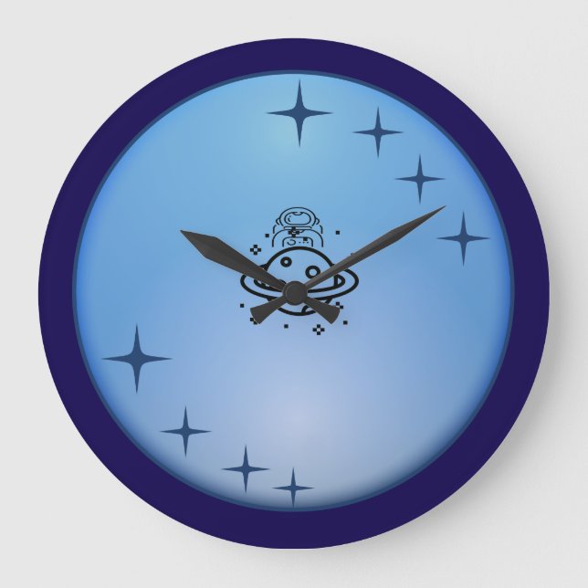 Reloj Redondo Grande Cute Space Astronaut Wall Clock – Blue Galaxy Star (Anverso)