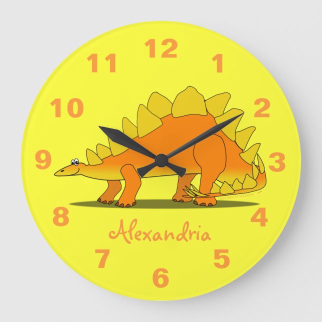 Reloj Redondo Grande Cute Stegosaurus Dinosaur Personalized Kids Clock (Anverso)