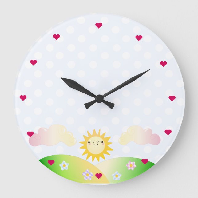 Reloj Redondo Grande Cute sun kawaii cartoon (Anverso)