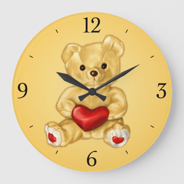 Reloj Redondo Grande Cute Teddy Bear Hipnotist Niños Amarillos (Anverso)