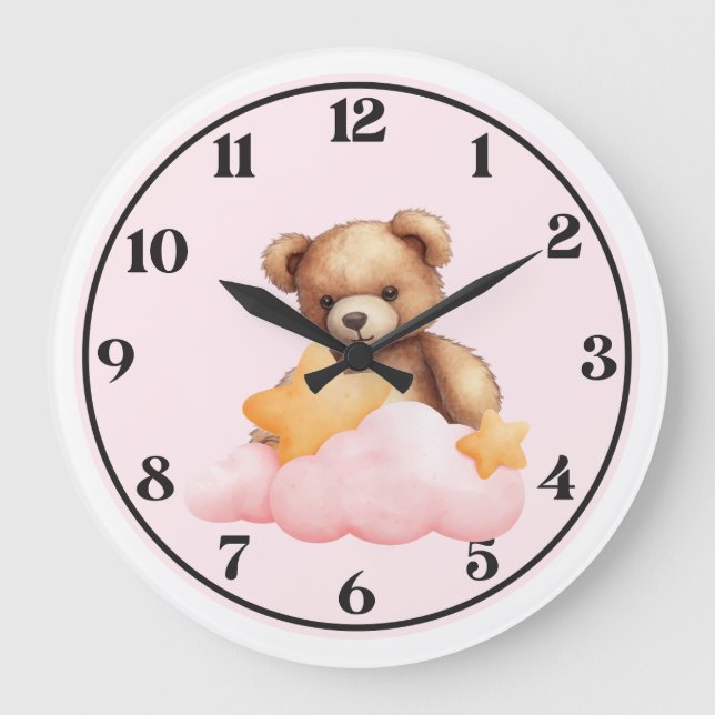 Reloj Redondo Grande 🐻 Cute Teddy Bear Wall Clock para niños Sala 🕒 (Anverso)