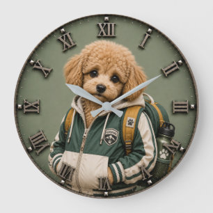 Reloj Redondo Grande Cute Toy Poodle Puppy