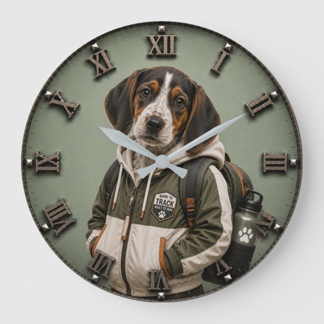 Reloj Redondo Grande Cute Treeing Walker Coonhound Puppy (Anverso)