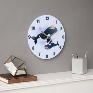 Reloj Redondo Grande Cute Under the Sea Orca Floral Jellyfish