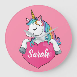 Reloj Redondo Grande Cute Unicorn Personalized Name 