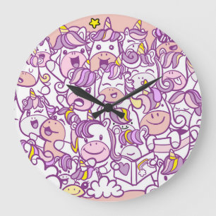 Reloj Redondo Grande Cute Unicorn Pony: Colección Magic Doodle