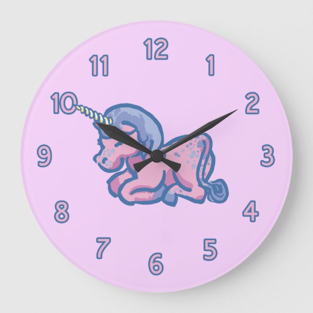 Reloj Redondo Grande Cute unicornio (Anverso)