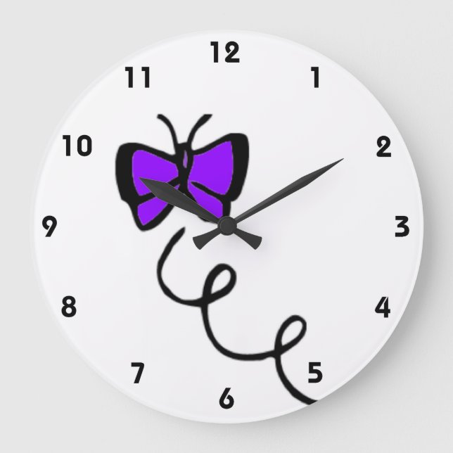 Reloj Redondo Grande Cute Violet Purple Butterfly (Anverso)