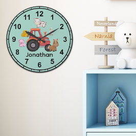 Reloj Redondo Grande Cute Watercolor  Farm Animals for Kids