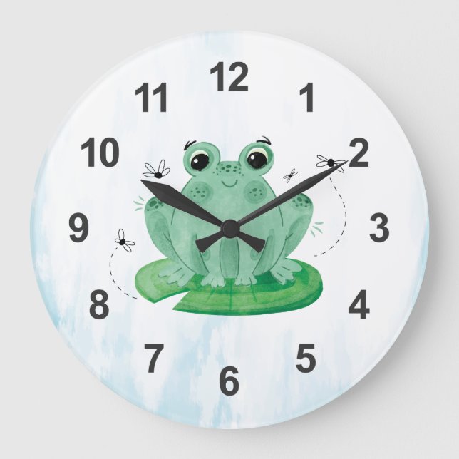 Reloj Redondo Grande Cute Watercolor Frog Large Clock (Anverso)