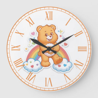 Reloj Redondo Grande Cute Watercolor Teddy Bear Rainbow Clouds Nursery 