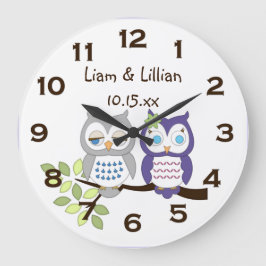 Reloj Redondo Grande Cute Whimsical Owl Twins Wall Clock