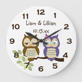 Reloj Redondo Grande Cute Whimsical Owl Twins Wall Clock