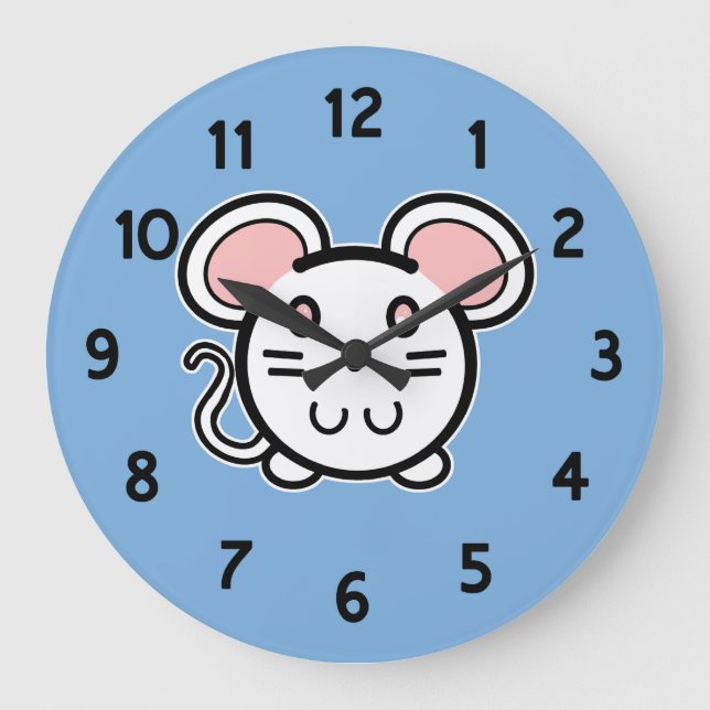 Reloj Redondo Grande Cute White Mousie (Anverso)