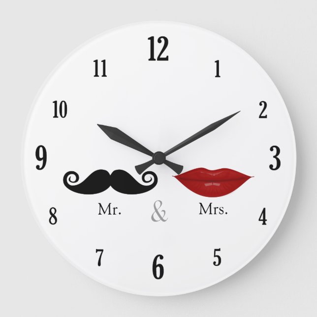 Reloj Redondo Grande Cute y Gracioso - Sr. y Sra. Lips & Mustache (Anverso)