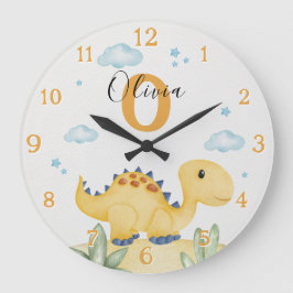 Reloj Redondo Grande Cute Yellow Dinosaur Nursery Large Clock Personali