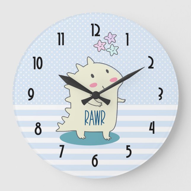 Reloj Redondo Grande Cute Yellow Smiling Dinosaur Illustration (Anverso)