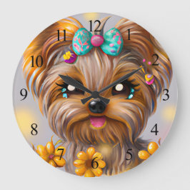 Reloj Redondo Grande Cute Yorkie Kawaii Poster de Cuppy