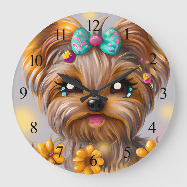 Reloj Redondo Grande Cute Yorkie Kawaii Poster de Cuppy (Anverso)