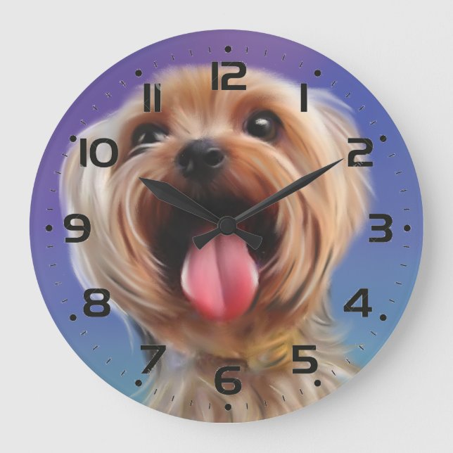 Reloj Redondo Grande Cute Yorkshire terrier dog puppy (Anverso)