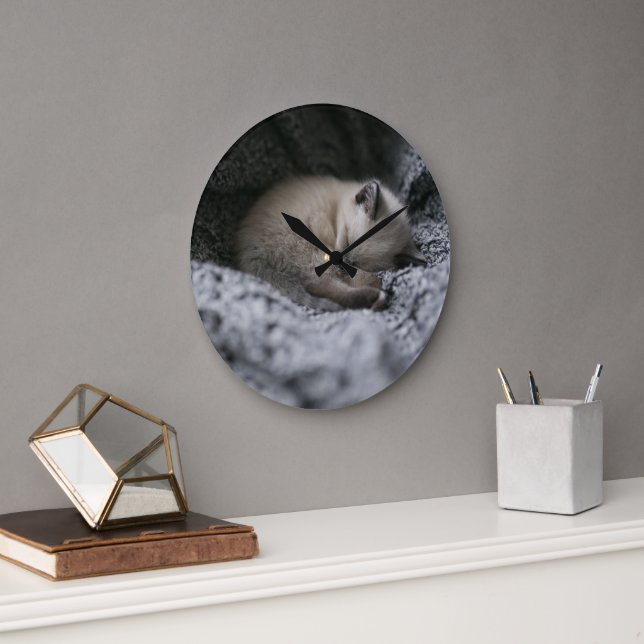 Reloj Redondo Grande Cutest Baby Animals | Tiny Kitten Sleeping (Oficina)