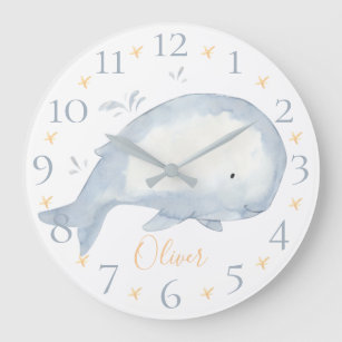 Reloj Redondo Grande Cuto color de agua personalizado Bebé ballena náut