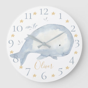 Reloj Redondo Grande Cuto color de agua personalizado Bebé ballena naut