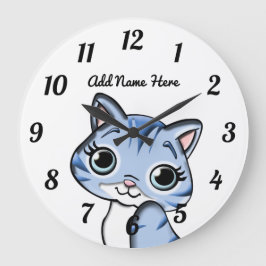 Reloj Redondo Grande Cuto gatito azul personalizado grande