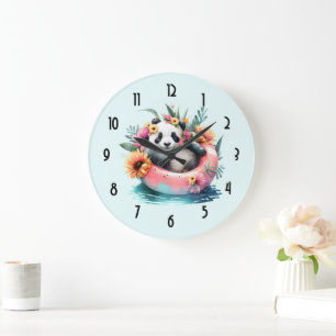 Reloj Redondo Grande Cuto Panda Chilling en un tubo interno