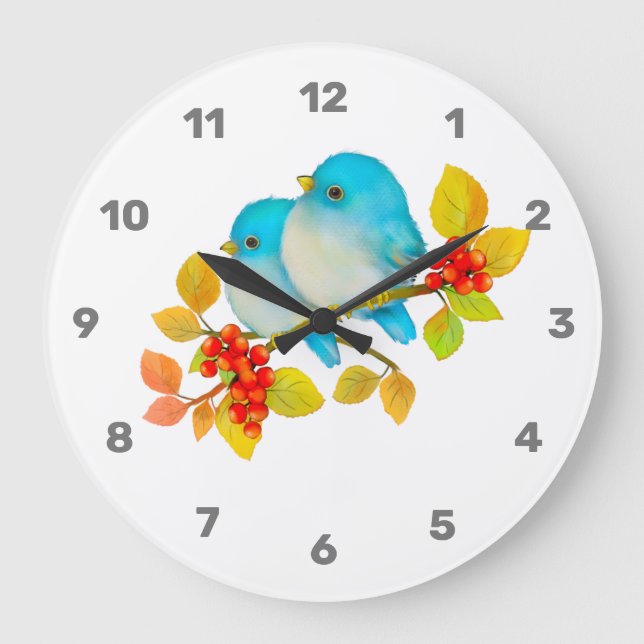 Reloj Redondo Grande Cuto par de Bluebirds Pared Clock (Anverso)