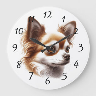 Reloj Redondo Grande Cuto pelo largo Chihuahua cachorro