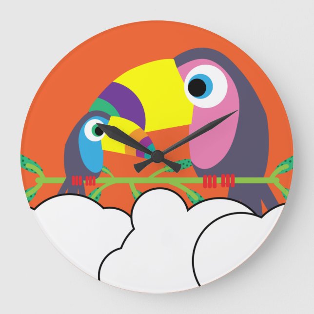 Reloj Redondo Grande Cuto Toucan | Amar a los turistas | Aves divertida (Anverso)