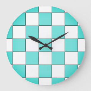 Reloj Redondo Grande Cyan Chessboard verde