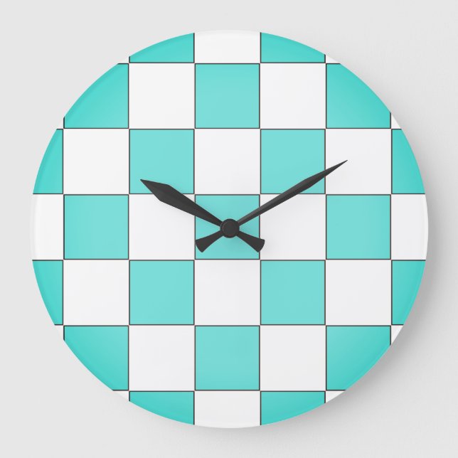 Reloj Redondo Grande Cyan Chessboard verde (Anverso)